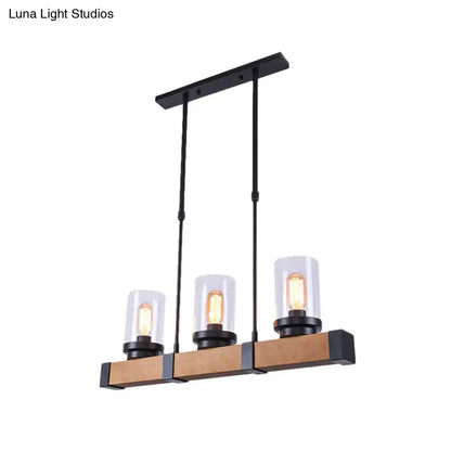 DecorBites industrial brown island lighting with clear glass cylinder shades 3 lights for dining rooms 220v-240v 110v-120v