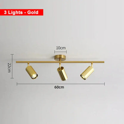 Industrial brushed brass 3 light ceiling light with gold finish and cylindrical spotlights for modern decorbites industrial ceiling