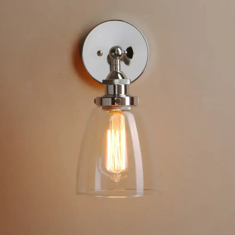Chrome finished clear glass wall lamp with exposed filament bulb decorbites clear glass bedroom sconce
