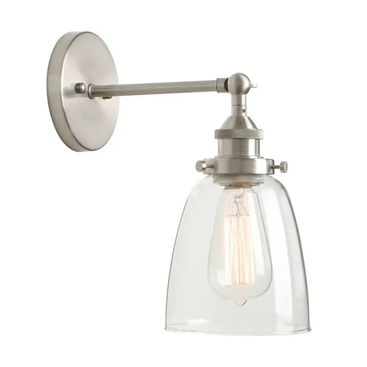 Industrial brushed nickel wall lamp with clear glass shade and exposed filament bulb for decorbites clear glass style