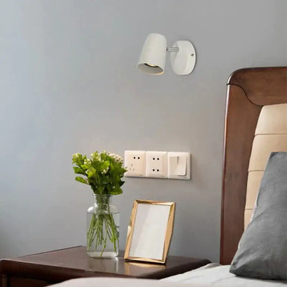 White wall-mounted industrial led wall sconce with brushed nickel finish and sleek modern design for bedroom spotlight