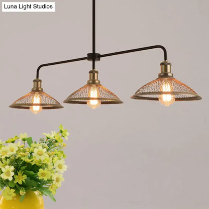 Decorbites cage flared island black metal pendant light with brass mesh shades and exposed edison bulbs for dining room