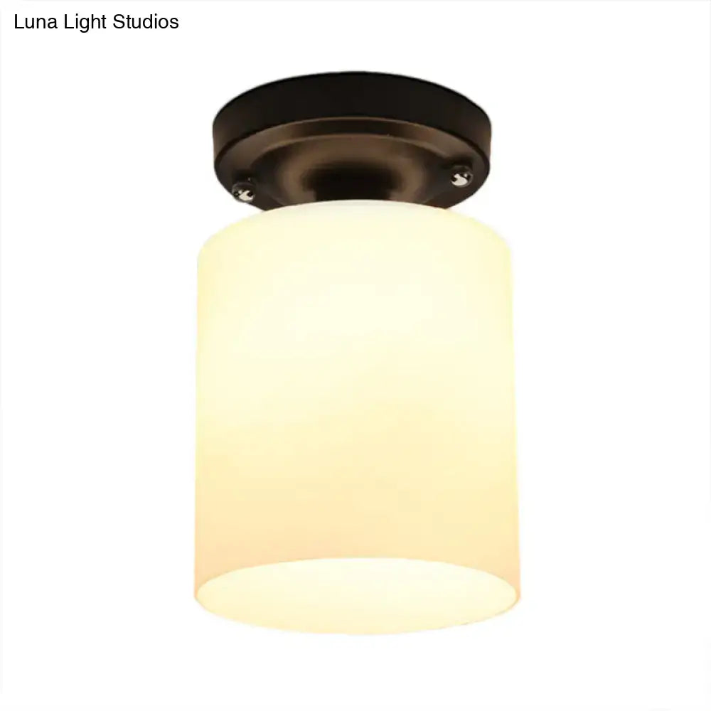 Decorbites black industrial milky glass semi flush light with cylindrical frosted glass and dark bronze mount