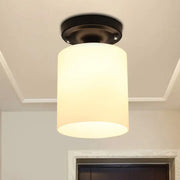 DecorBites black industrial milky glass semi flush light with cylindrical frosted shade for corridor ceiling mount