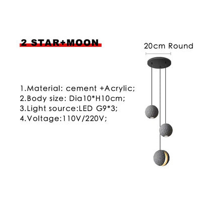 Modern minimalist industrial cement pendant light with three gray textured orbs and one illuminated gold-accented orb for dining room decorbites industrial cement pendant lights