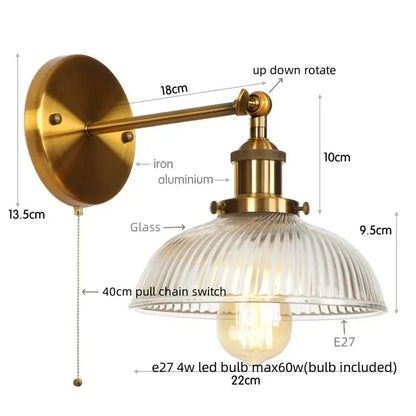 Antique brass-finished wall sconce with ribbed clear glass shade and E27 led bulb by decorbites clear glass
