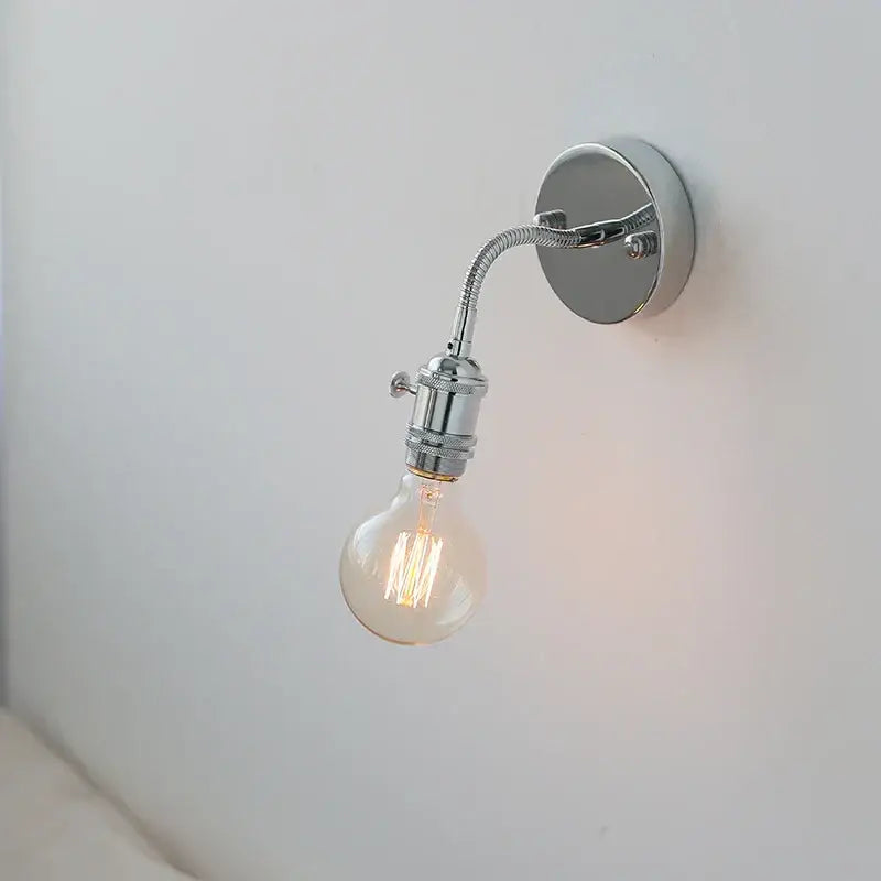 Chrome finished industrial wall lamp sconce with flexible gooseneck and exposed edison led wall lamp bulb for reading