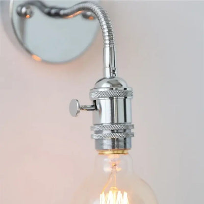 Chrome-finished industrial flexible led wall lamp sconce with gooseneck and exposed edison bulb for bedroom reading