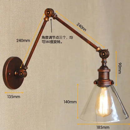 Antique bronze-finished wall lamp with clear glass shade and exposed edison bulb decorbites glass swing arm design