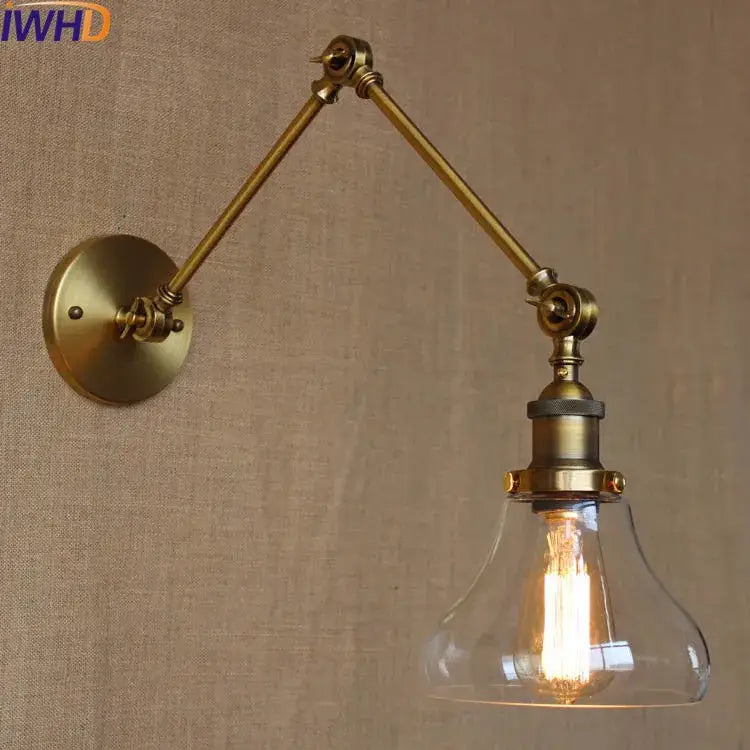 Brass adjustable industrial chrome glass swing arm wall lamp with clear glass shade and exposed filament bulb for bedroom decorbites glass swing