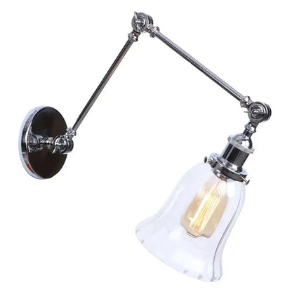 Chrome industrial led adjustable wall sconce with clear bell-shaped glass shade and exposed edison bulb for bedroom decorbites chrome industrial