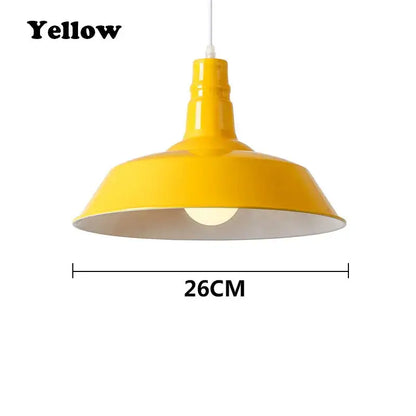 Vibrant yellow industrial pendant light with matte metal shade and white interior for study room decorbites colorful led e27