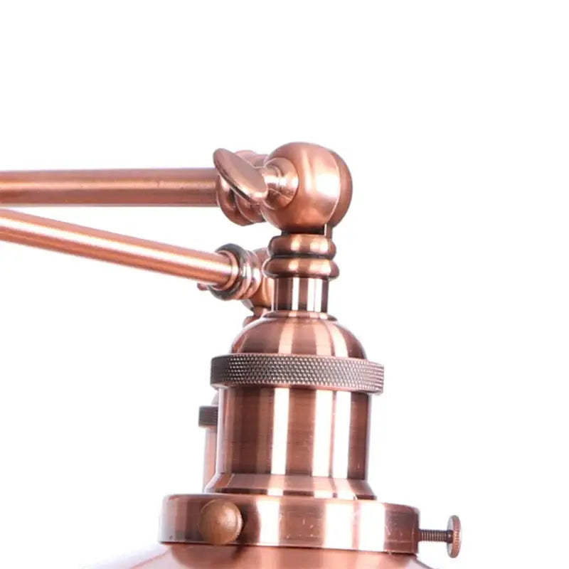 Industrial copper dual head pink led wall light featuring a copper-finished desk lamp with articulated arm and metallic accents