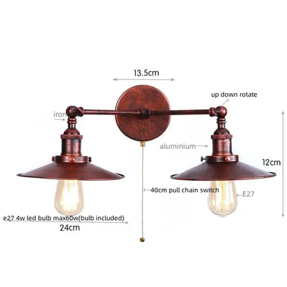 Vintage-style copper-finished decorbites dual head pink led wall light with two adjustable dome shades for bedroom use