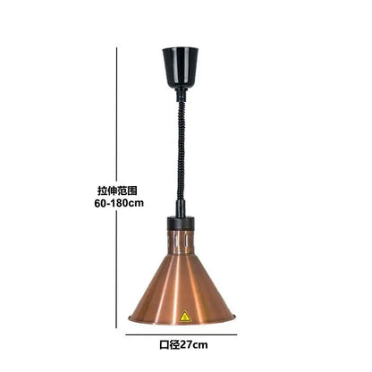 Industrial copper electric heat lamp with conical copper shade black flexible gooseneck and adjustable height electric heat