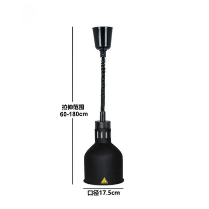 Black industrial copper electric heat lamp with flexible gooseneck and adjustable height for kitchen pendant heating