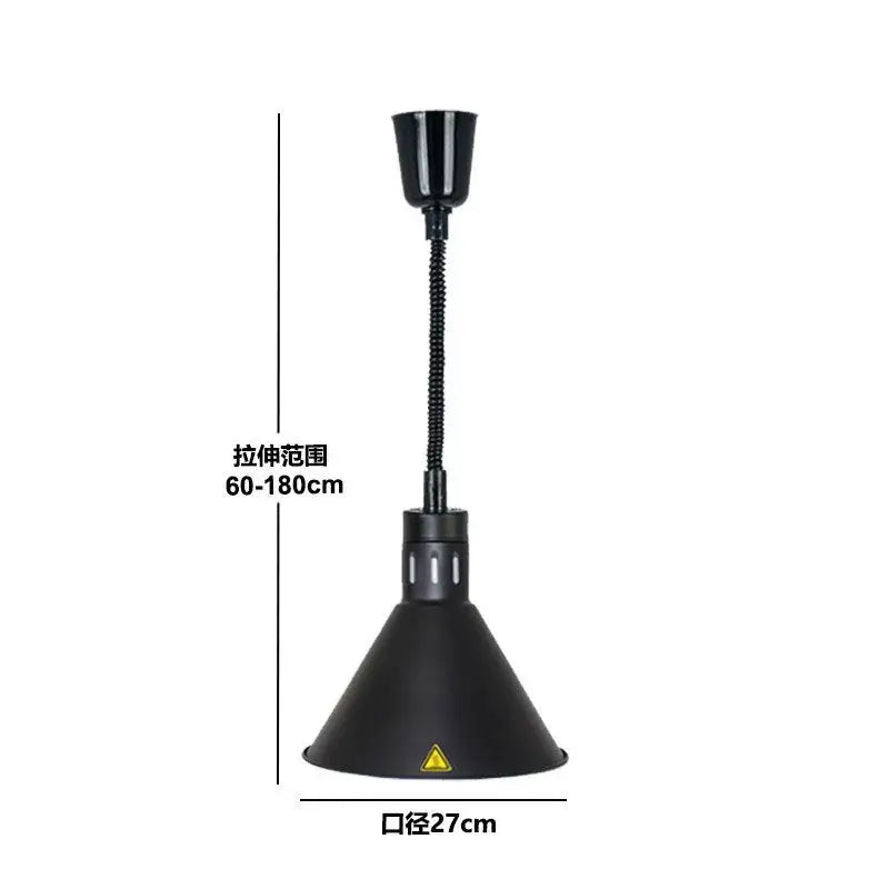 Black industrial-style electric heat lamp with flexible gooseneck and conical shade for kitchen pendant heater use