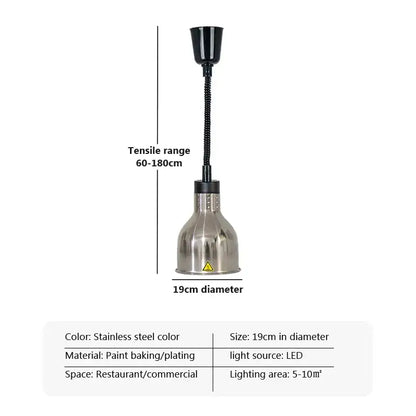 Stainless steel pendant light electric heat lamp with flexible black gooseneck for commercial restaurant use