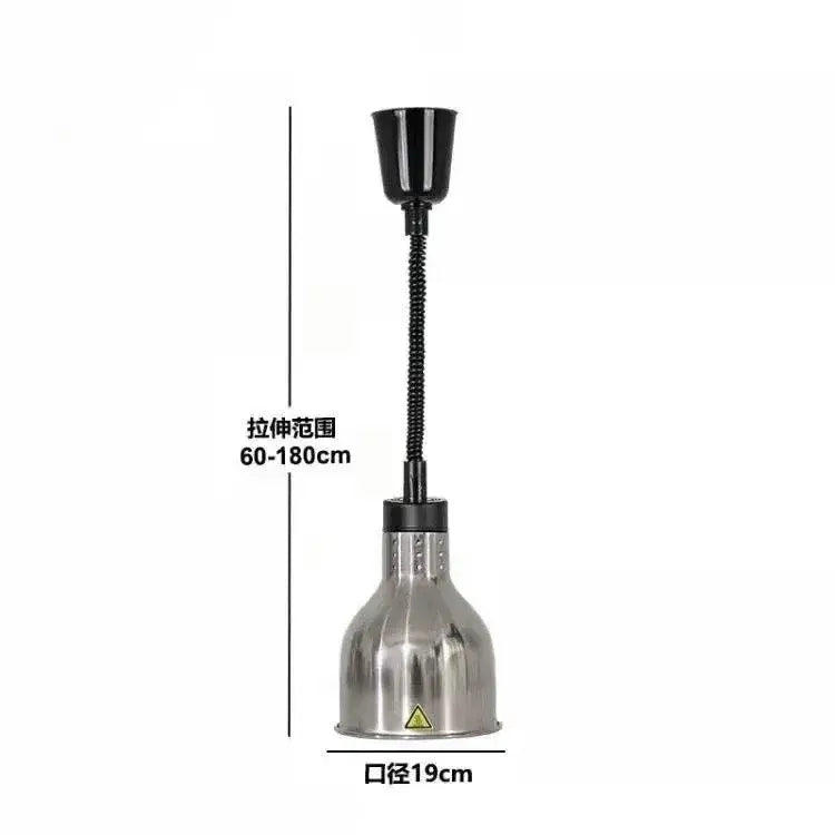 Black and stainless steel adjustable electric telescopic heat lamp pendant light with flexible gooseneck design for dining room