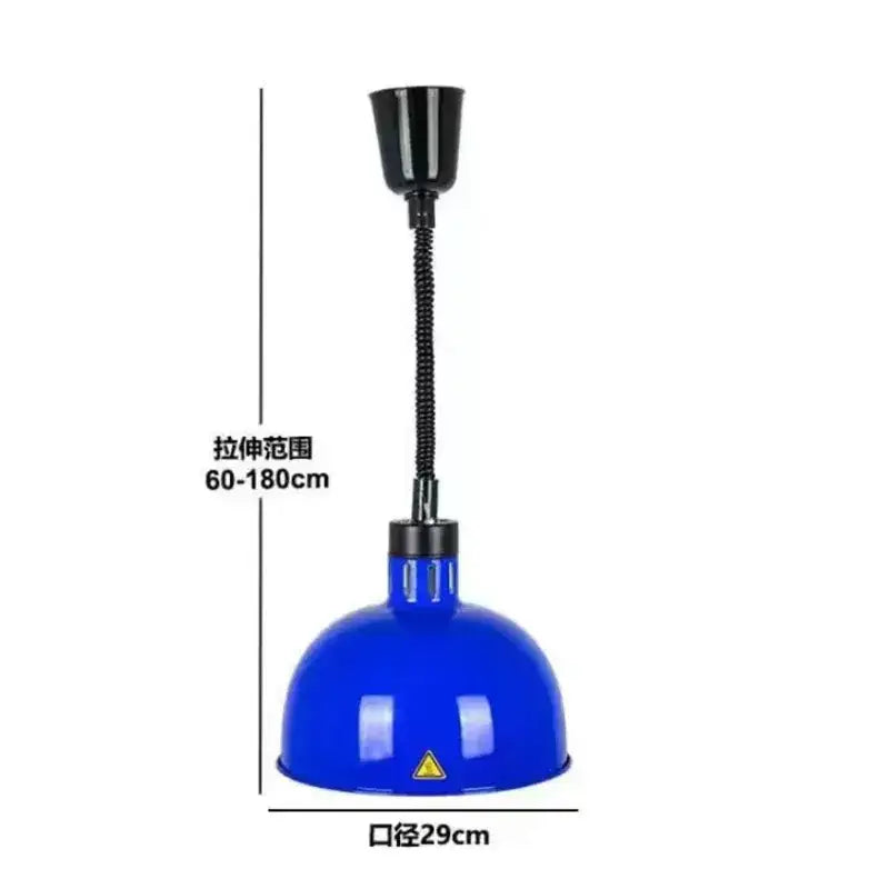 Blue industrial-style electric telescopic heat lamp pendant light with flexible black gooseneck for dining room use