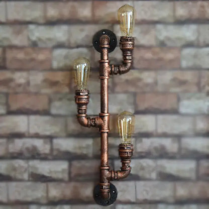 Industrial copper iron pipe wall sconce with triple vintage edison bulbs for decorbites industrial iron decor