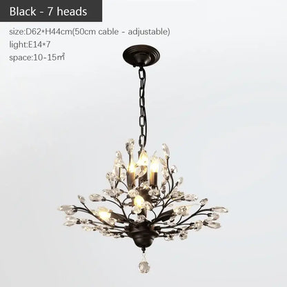 Black wrought iron decorbites industrial crystal chandelier with seven crystal branches and teardrop pendant in antique bronze
