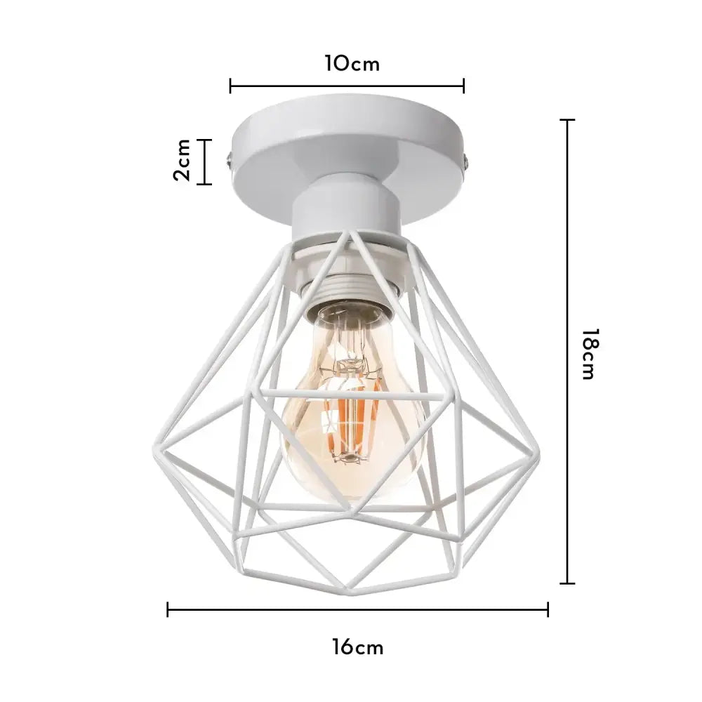 White geometric wire cage decorbites industrial e27 ceiling lamp with exposed filament bulb for modern living room decor
