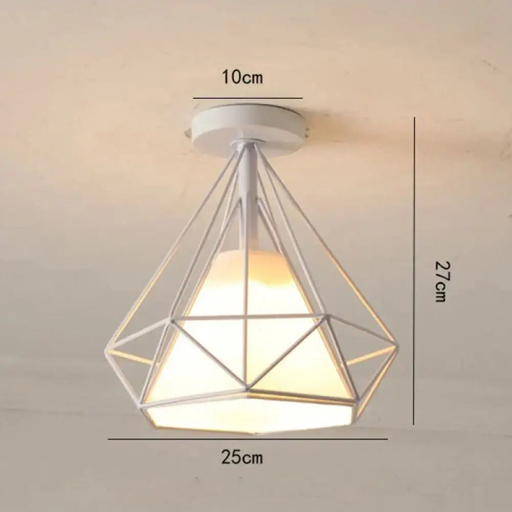 White geometric metal decorbites industrial e27 ceiling lamp with diamond frame and warm glow for modern living room decor