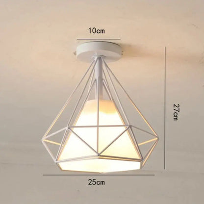 White geometric metal decorbites industrial e27 ceiling lamp with diamond frame and warm glow for modern living room decor