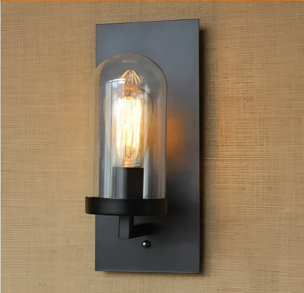 Black metal wall sconce with clear glass dome and exposed filament bulb decorbites industrial edison vintage light for bedroom