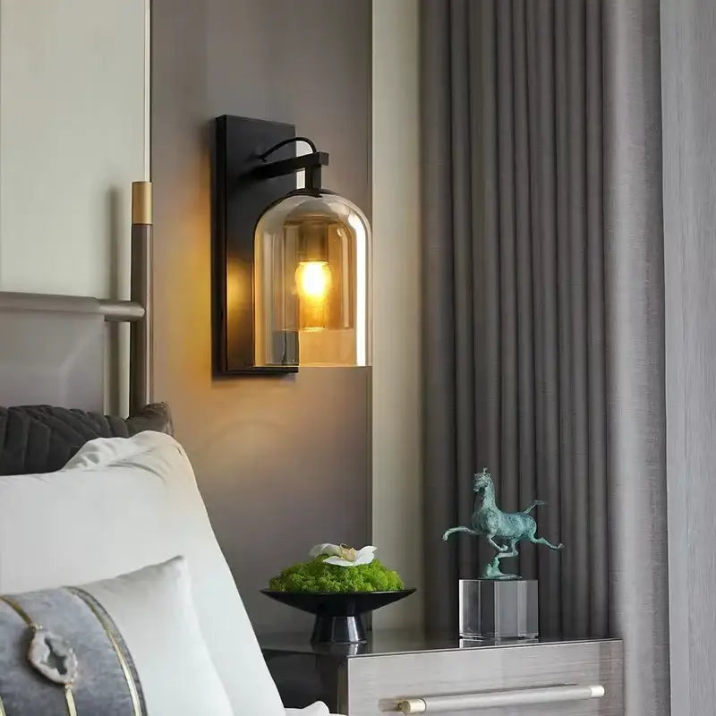 Black metal wall lamps with clear glass bell-shaped shade industrial glass wall sconce for bedroom decorbites industrial glass