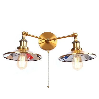 Brass-finished industrial led wall lights double arm sconce with stained glass shades and decorbites gold vintage style
