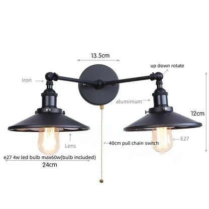 Black industrial led wall double arm sconce with adjustable matte black shades and frosted glass bulbs for decorbites gold vintage wall lights