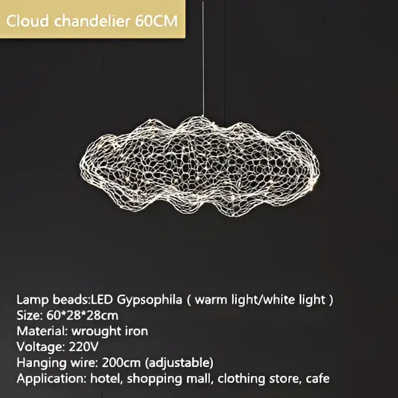 White wireframe cloud pendant light with led gypsophila beads in an industrial golden decorbites cloud pendant design