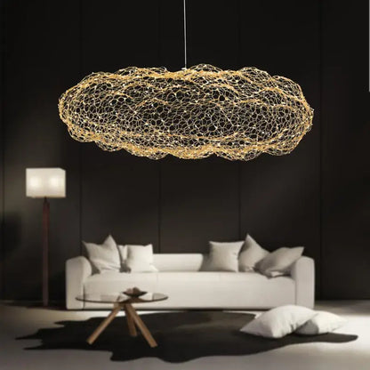 Industrial golden cloud pendant light fixture with golden wire mesh design for bedroom decorbites cloud pendant
