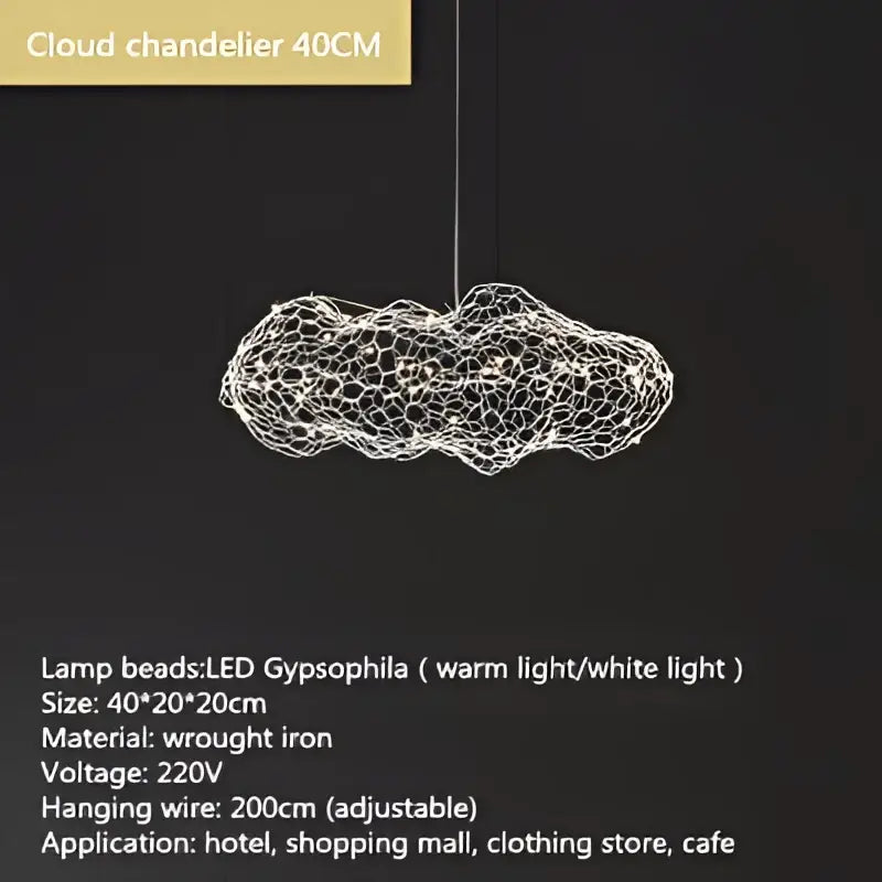 Industrial golden cloud pendant light with wrought iron wire mesh and led gypsophila beads decorbites cloud pendant