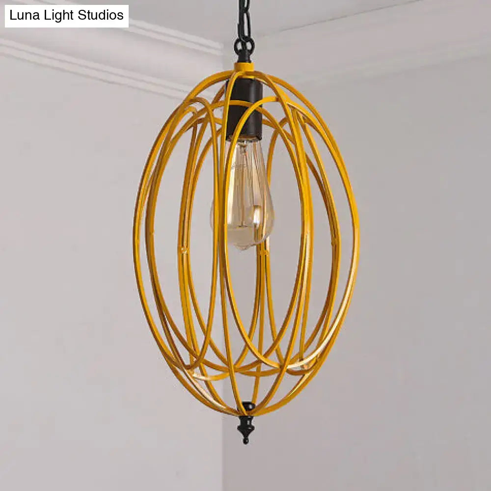 Yellow metal oval cage pendant light with exposed edison bulb gray red oval industrial design 110v-120v 220v-240v