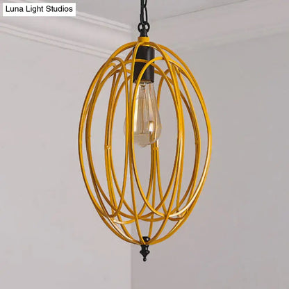 Yellow metal oval cage pendant light with exposed edison bulb gray red oval industrial design 110v-120v 220v-240v