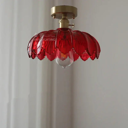 Red glass flower-shaped pendant light with brass fixture for dining room decorbites glass industrial pendant