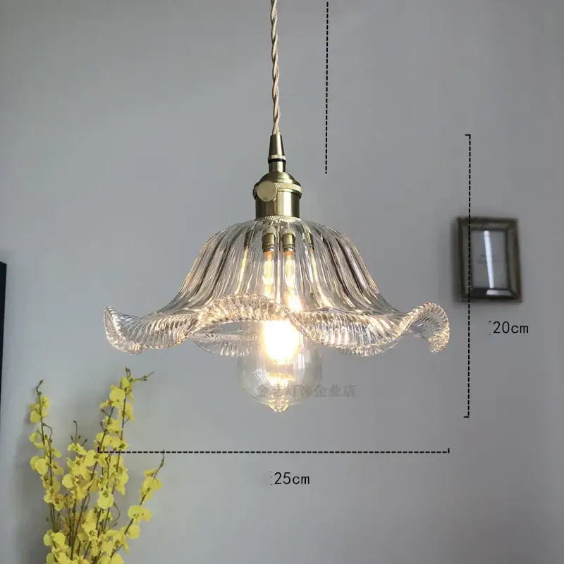 Industrial green petal glass pendant light with fluted clear glass and brass copper socket for dining room decorbites glass industrial design