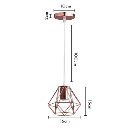 Rose gold geometric wire pendant lamp iron cage decorbites industrial iron for kitchen dining room lighting