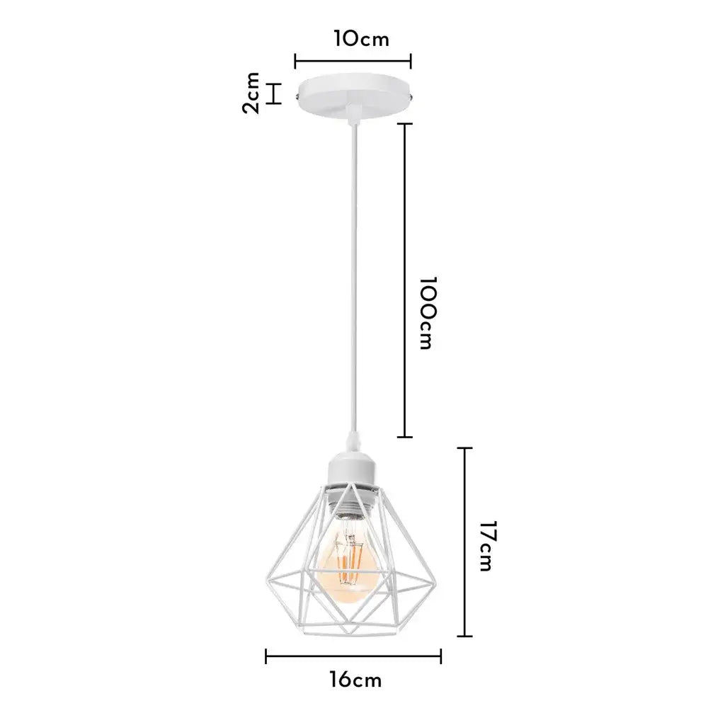White geometric pendant lamp with iron cage wireframe and exposed filament bulb for kitchen dining decorbites industrial iron