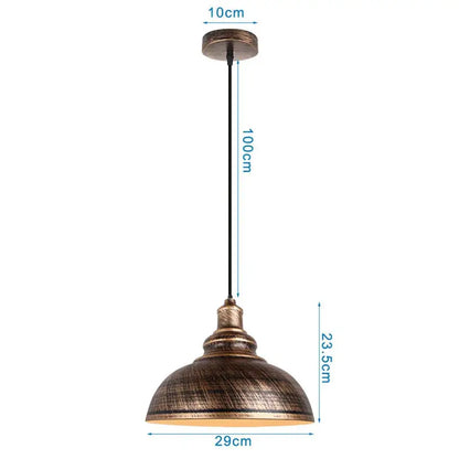 Antique bronze-finished decorbites iron dome pendant light with textured shade and black rod for industrial kitchen cafe decor