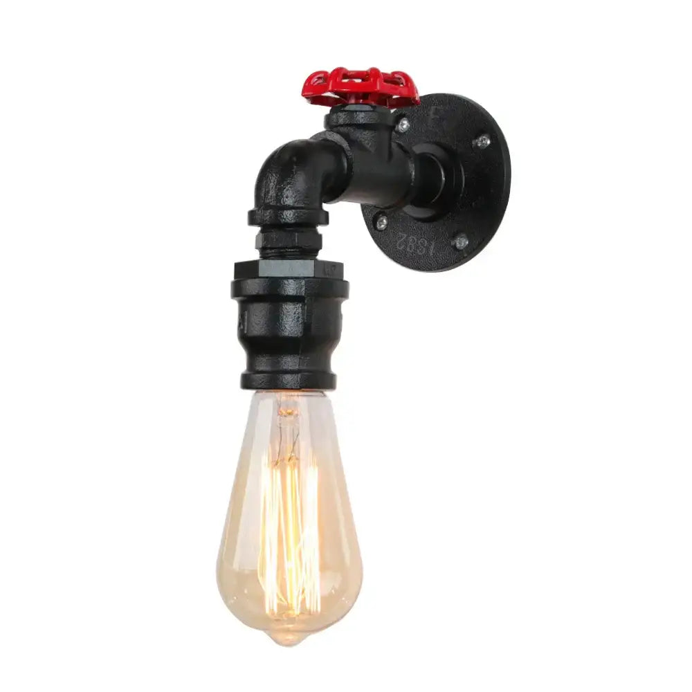 Black industrial iron rust wall light with red valve handle and exposed filament bulb for living room decorbites industrial iron