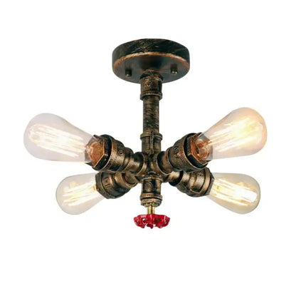 Industrial iron rust wall light with four exposed edison bulbs and red valve decorbites industrial iron sconce