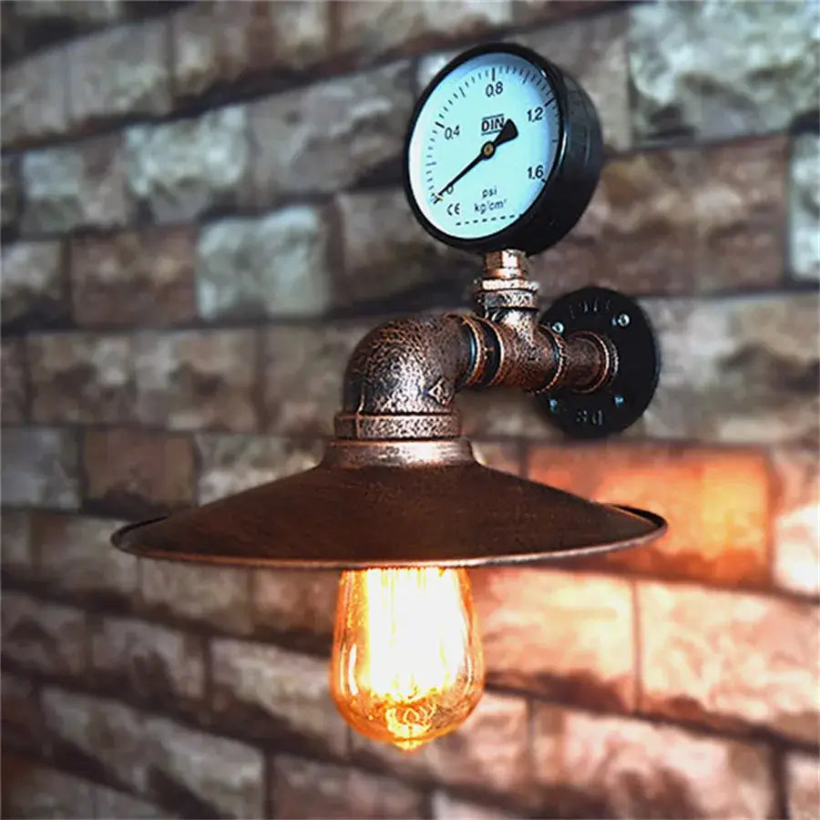 Industrial iron rust wall lights with copper water pipe design and exposed Edison bulb for living room sconce