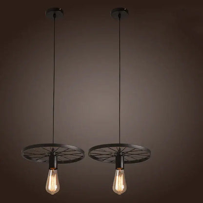 Industrial iron wheel chandelier black pendant light with vintage bicycle wheel design and exposed filament bulbs for dining room decorbites industrial iron