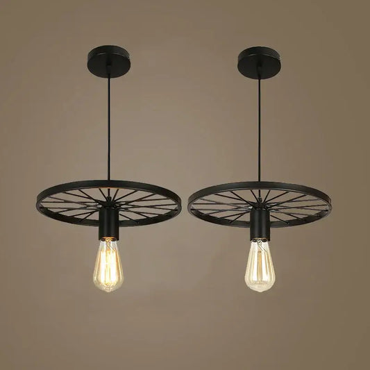 Black industrial iron wheel chandelier pendant light with exposed filament bulbs for dining room decorbites industrial iron design