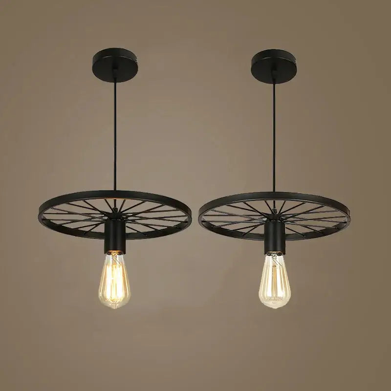 Black industrial iron wheel chandelier pendant light with exposed filament bulbs for dining room decorbites industrial iron design