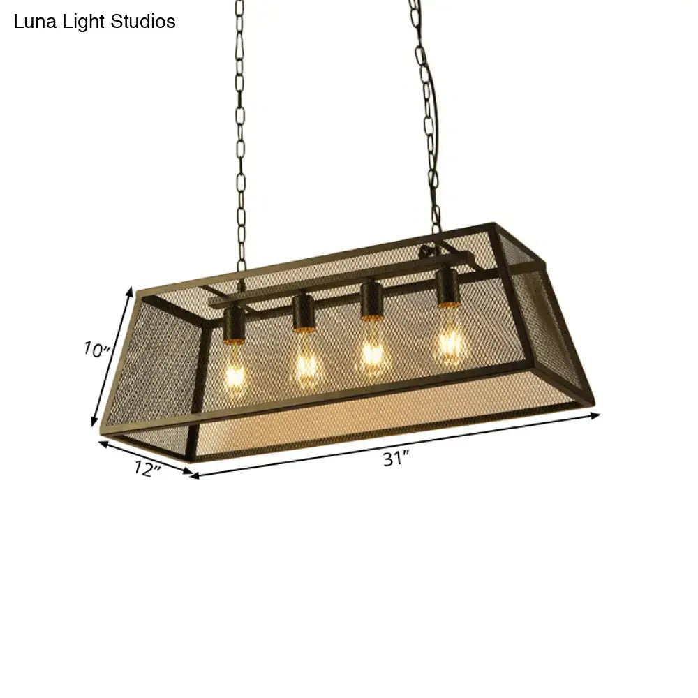 Industrial iron wire mesh pendant light black with four exposed edison bulbs 220v-240v island lamp for dining room